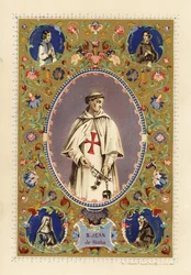 Portrait of Saint John of Matha, Founder of the Order of the Most Holy Trinity, with Halo, in Crusader Robes, Holding Shackles of Freed Christians