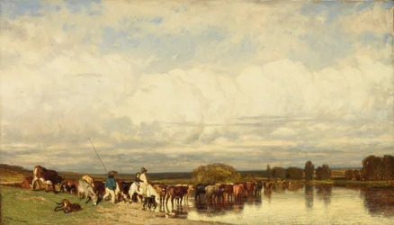 Cows Crossing a Ford