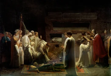 The martyrs at the catacombs Christian religious assembly at the funeral of the first Christians in Rome