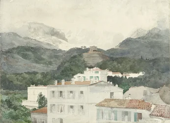 Country Houses at the Foot of the Mountains, High Mountains in the Distance, La Turbie