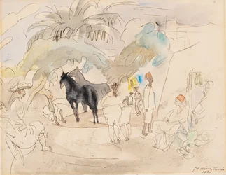 Figures and Two Horses in Landscape