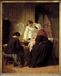 Three women sewing