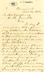 Letter signed Julian Bates, Florissant, to His Excellency H.R. Gamble, September 16, 1862