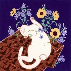Playful Cat and Sunflowers