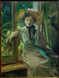 Girl with Hat by an Open Window