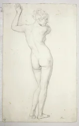 Female Nude in a Standing Pose, Seen from the Back; Verso, Outline of a Female Nude