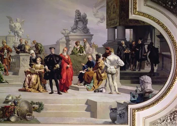 Patronage of the Arts by the House of Habsburg: left hand section of a ceiling painting, 1891