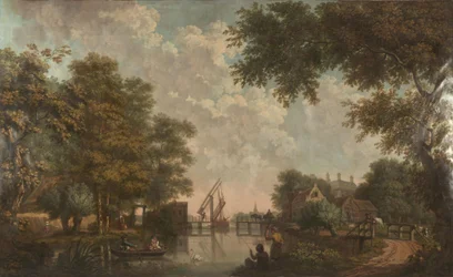 Five Wall Hangings with Dutch Landscapes and a Trompe-l