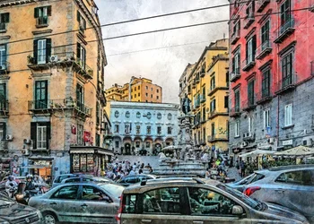 Naples City Watercolor Art Italy