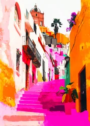 Vibrant Pink City Steps