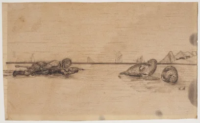 Motif from an East Greenlandic Legend (A Hunter Moving Lying on the Ice Towards Two Seals at a Breathing Hole)