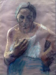 Working Woman with Hand on Chest