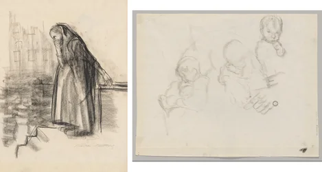 Pregnant Woman Contemplating Suicide (recto), Three Studies of a Child (verso)