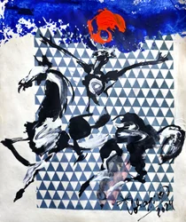 Abstract Horses Orange Sun