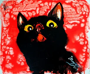 Vivid Black Cat Portrait