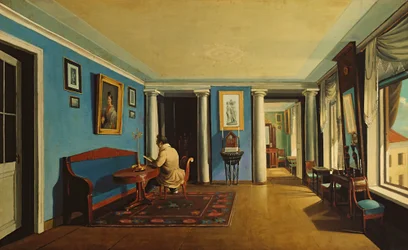 In the Rooms. Living Room with Columns on the Mezzanine