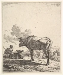 Cowherd with Cow and Calf on a Hillside, 1658