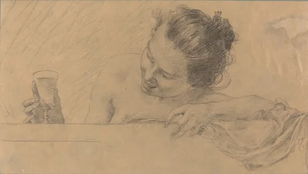 Woman in Bath, Holding a Glass of Wine