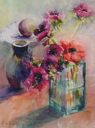 Anemones in Green Glass Vase, 2002
