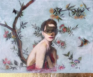 Masked Woman Garden Portrait