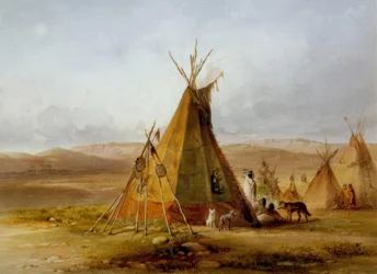 Camp of the Assiniboin / Tipi / Karl Bodmer