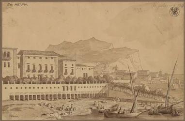 “View from the Balcony of My Residence in Palermo, the Small Town Harbour, with Monte Pellegrino in the Distance”