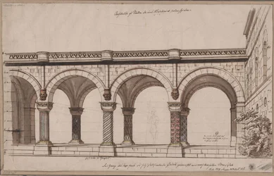 Ariodant. Opera by Étienne Nicolas Méhul. Design for the 1st set. Arcade passage / A gallery