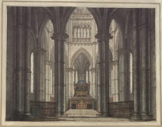 Axel and Walburg. Tragedy by Adam Oehlenschläger. Design for a stage set. Interior of a crypt church