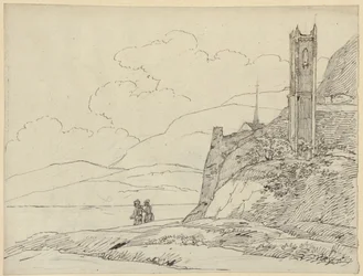 Mountain Landscape with Tower Ruins and Figures