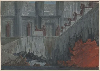 The Magic Flute. Opera by Wolfgang Amadeus Mozart. Design for the 11th decoration. Temple of Fire and Water