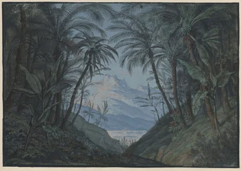 The Magic Flute. Opera by Wolfgang Amadeus Mozart. Design for the 5th set. Palm grove, site of the priests