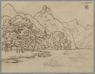 Mountain Landscape with Lake, probably Lake Traunsee with the Kleiner Sonnstein