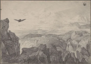 Mountain Landscape with a Soaring Eagle