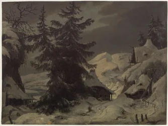 Count Benjowski, or the Conspiracy in Kamchatka. Play by August von Kotzebue. Design for the 2nd Decoration. Village with Snow Landscape