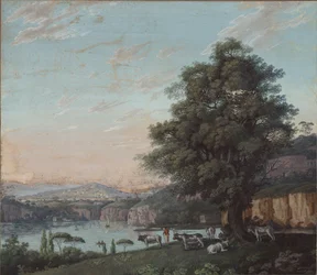 Italian Ideal Landscape with Tree, Herd and Mountains