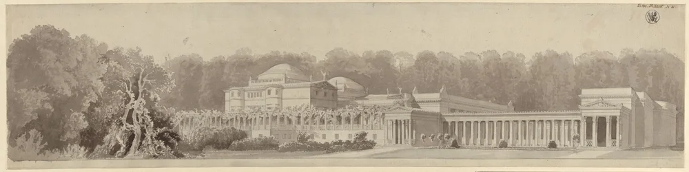 Potsdam-Sanssouci. Antique Country House near Charlottenhof Palace. Perspective View from the Northeast