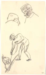 Various Small Sketches: Two Heads of a Couple of Figures (Composition Draft?)