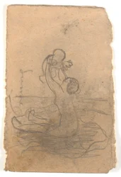 Naked Woman Lifting a Small Child