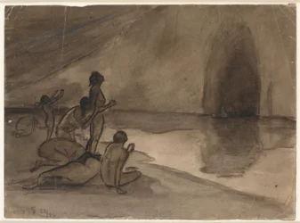 Naked People on the Shore of Aurvangaland See the Boat with Heimdal Coming