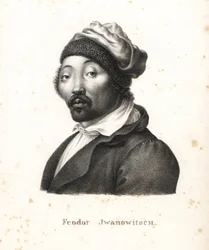 Feodor Jwanowitsch, Kalmyk nomad kidnapped by the Russians who later became a painter and copperplate engraver (Lithograph by Karl Joseph Brodtmann from Heinrich Rudolf Schinz