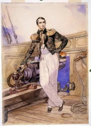 Vladimir Alexeyevich Kornilov (1806-1854) aboard the brig Themistocles. Naval officer and chief of staff of the Black Sea Fleet, hero of the Crimean War (1853-1856), he stands