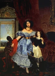 Portrait of Countess Julia Samoilova with her stepdaughter Amazillia Pacini and a Black boy, 1832-1834