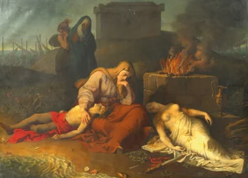 Hecabe with the Bodies of Her Children Polyxena and Polydoros at the Tomb of Achilles