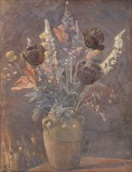 Clay Vase with Tulips and Other Flowers