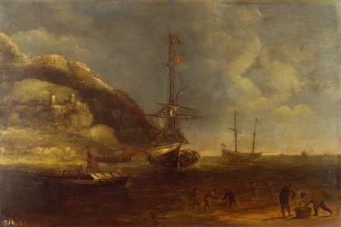 Coastal View with Shipping and Fishermen in the Foreground