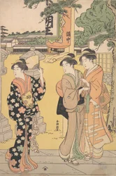 Fair Visitors in the Compound of a Buddhist Temple