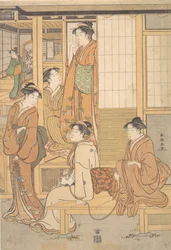 Group of Young Women on the Veranda of a Tea House