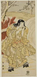 The Actor Iwai Hanshiro IV as a Boy Blowing on His Hands beside a Large Snowball, in the Play Nigiwai Genji Hana Saku Kado, Performed at the Kawarazaki Theater in November 1793