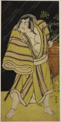 The Actor Sakata Hangoro II as the Sumo Wrestler Kujaku Saburo Narihira in the Play Sugata no Hana Yuki no Kuronushi, Performed at the Ichimura Theater in November 1776