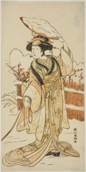 The Actor Yoshizawa Ayame IV as Yadorigi, the Sister of Nikaido Shinanosuke, Disguised as Orie, the Wife of Aoto Magosaburo, in Part Two of the Play Motomishi Yuki Sakae Hachi no Ki